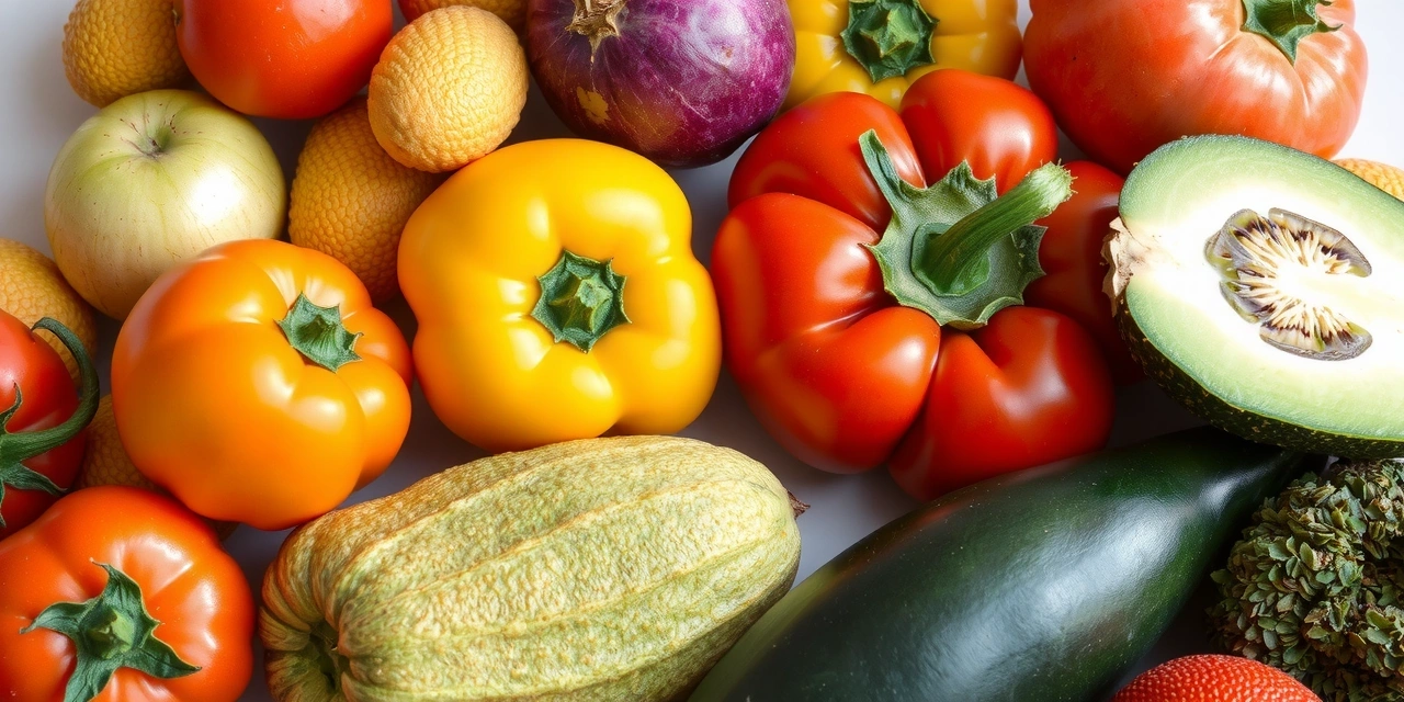 A vibrant assortment of fresh, organic fruits and vegetables, symbolizing a healthy diet and nutrition.