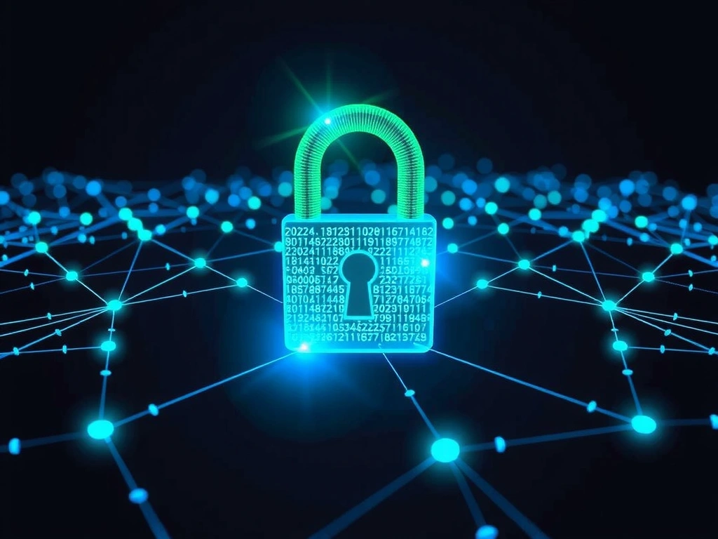 Digital padlock icon surrounded by a secure network