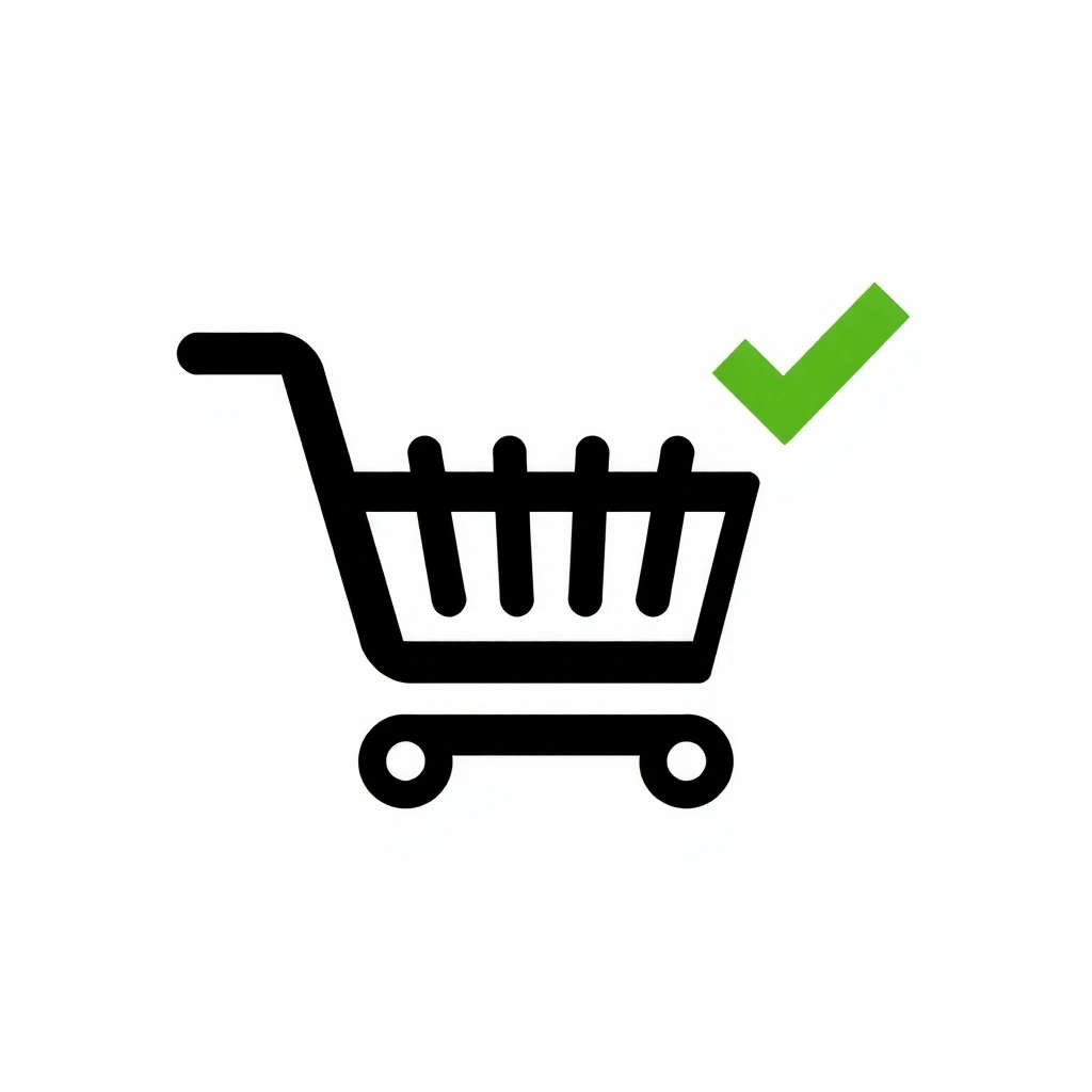 Shopping cart icon with a checkmark, symbolizing order processing