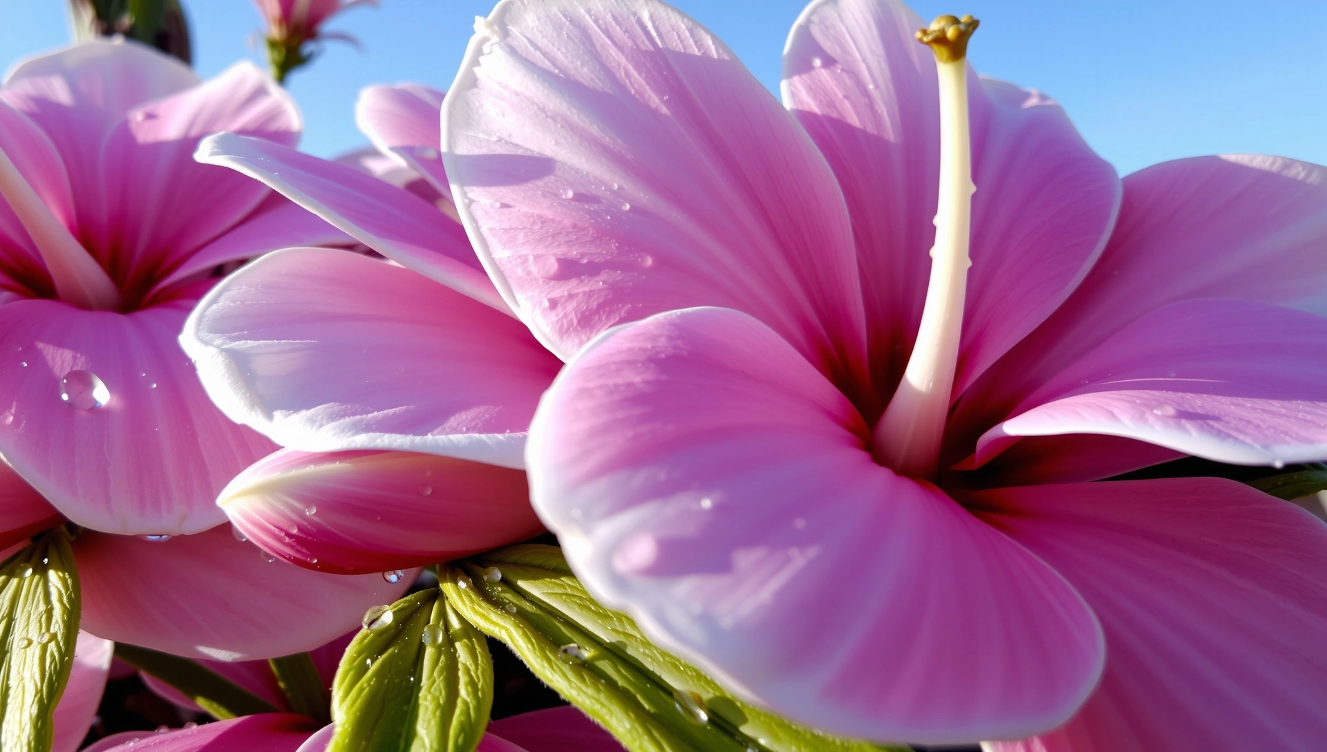 Delicate flowers and dewy leaves symbolizing freshness and hydration